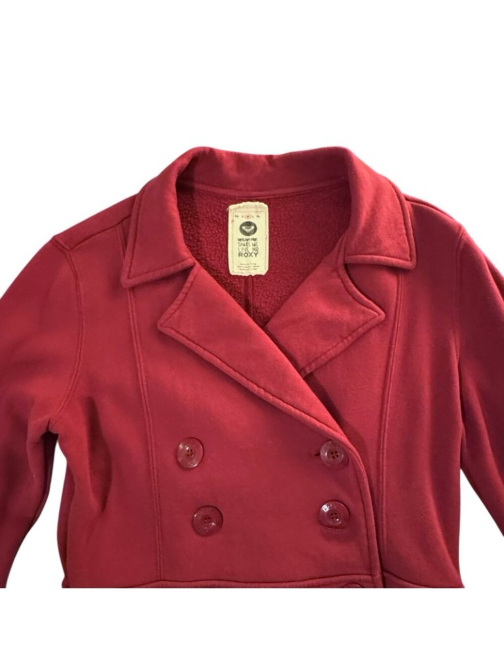 Roxy Fleece Jacket Women's M Button Up Double-Breasted Red Vintage Y2K Cozycore - Picture 3 of 16